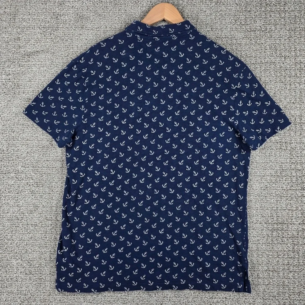 Vintage Polo Ralph Lauren Mens Large Blue Anchor Print Short Sleeve Polo Shirt L